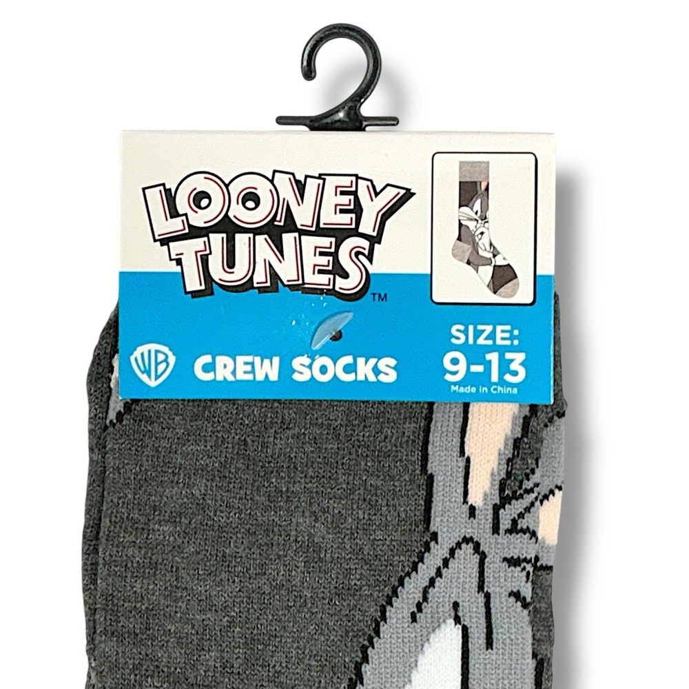 Bugs Bunny Crew Socks Novelty Looney Tunes Gray Unisex Mens One Size 9-13 - Picture 2 of 16